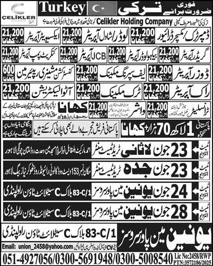 Driver, Operator, Electrician, Mechanic Jobs in Turkey